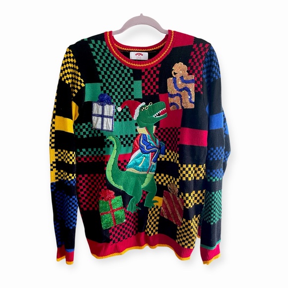 🦖 Holiday Time Dinosaur Christmas Sweater | M 38-40 Ugly Xmas Party - Picture 1 of 11